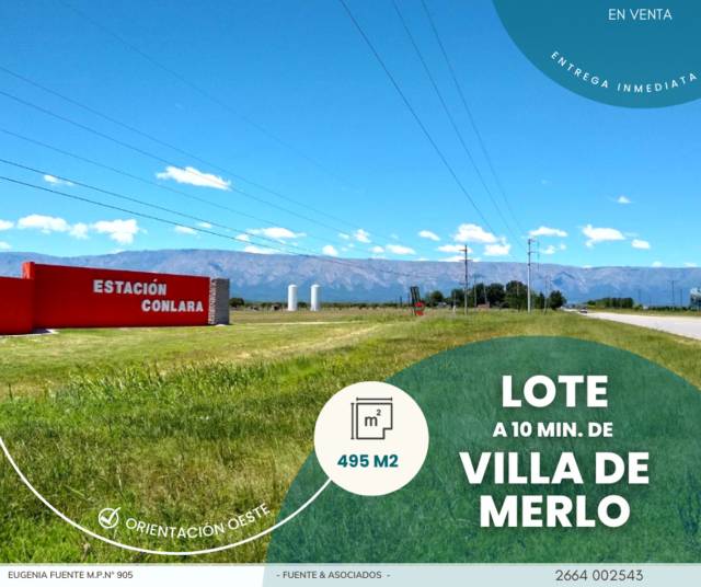 SE VENDE LOTE A 10 MIN. DE MERLO - GRAN OPORTUNIDAD