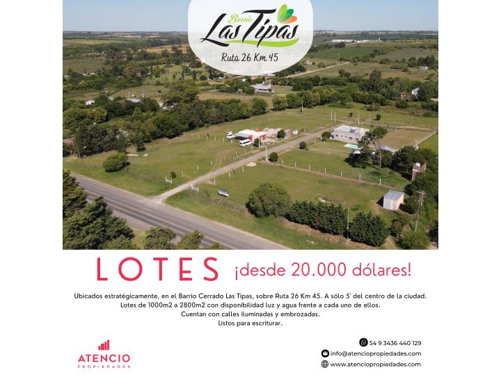 Lotes desde 16.000 dólares! Barrio Cerrado Las Tipas! 1000m2 a 2800m2!