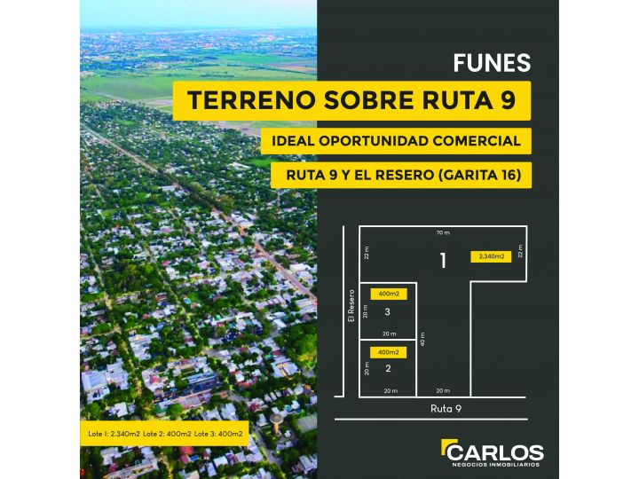 Terreno de gran dimensión sobre Ruta 9 (ver en la descripción costo por lote)